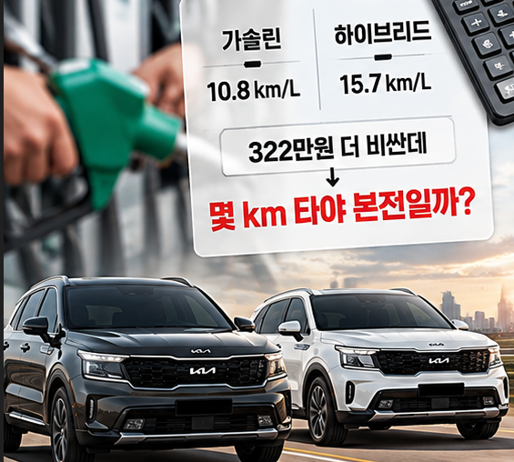 322만원 더 비싼데…쏘렌토 하이브리드, 몇 km 타야 본전일까?
