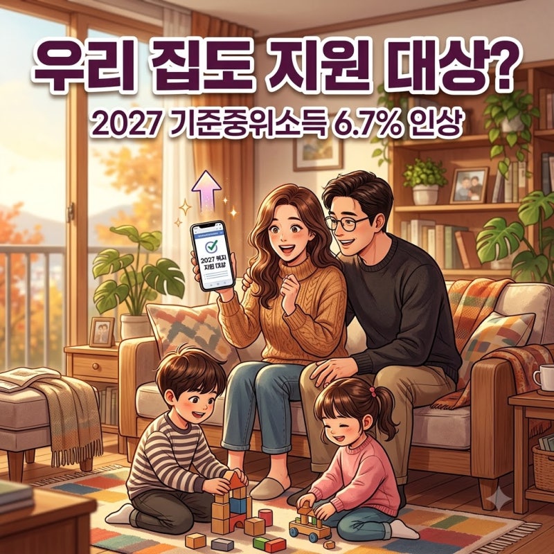 2027 기준중위소득 6.7% 역대 최대 인상 | 우리 집도 지원 대상 될까? 4인 가구 692만 원 기준표