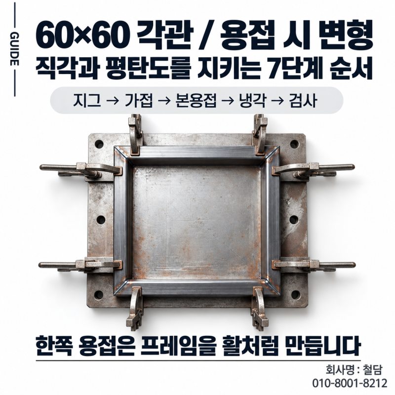 60×60 각관 용접 시 변형을 줄이는 방법, 직각과 평탄도를 지키는