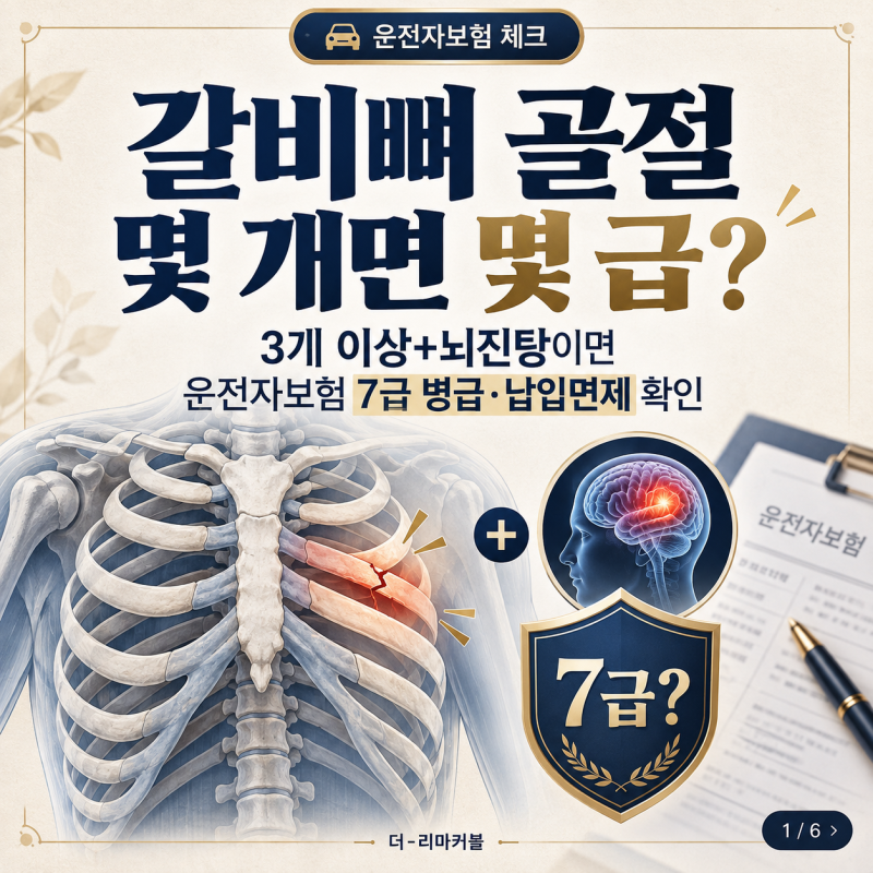 갈비뼈 골절 몇 개면 몇 급?｜3개 이상+뇌진탕이면 운전자보험 7급 병급·납입면제 확인
