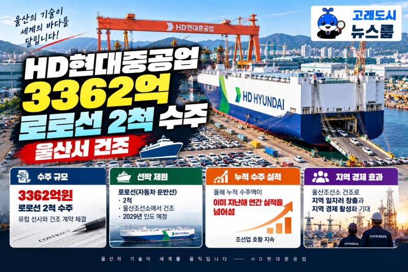 HD현대중공업 3362억 로로선 2척 수주 — 울산서 건조