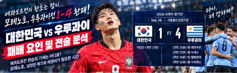 대한민국 대 우루과이 축구 A매치 평가전 1-4 완패: 패배 요인 및 모레노호 전술 분석