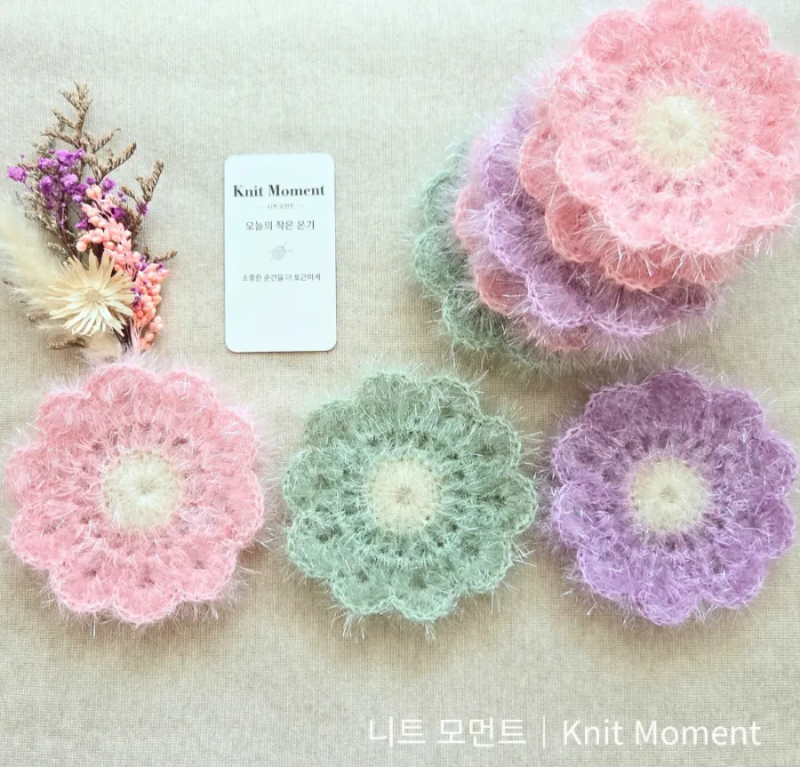 손뜨개 꽃 수세미｜코바늘 핸드메이드 주방 수세미 니트 모먼트
