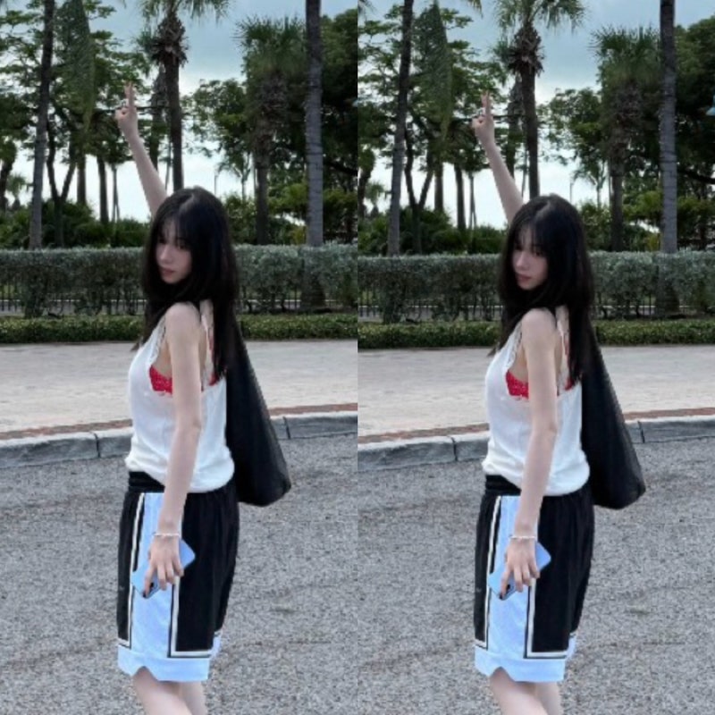 비키니에 농구팬츠? 에스파 카리나 바하마 휴가패션(비키니, 나시, 팬츠, 가방)