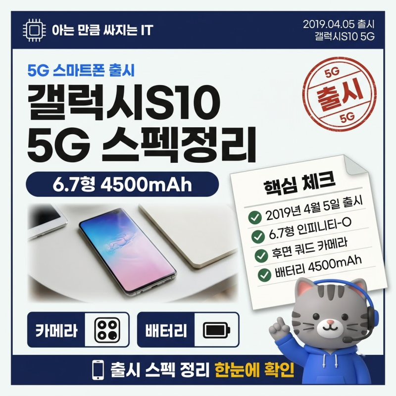 갤럭시S105G 2019년 4월 5일 출시, 6.7형 화면에 4,500mAh