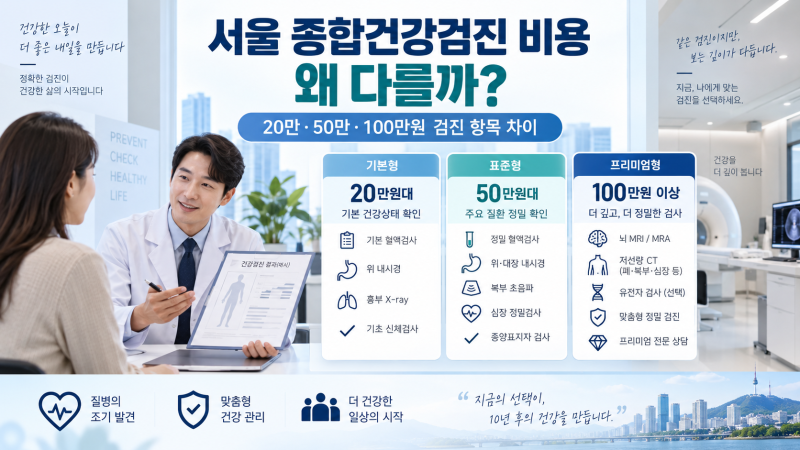 서울 종합건강검진 비용 왜 다를까?｜20만·50만·100만원 검진 항목 차이