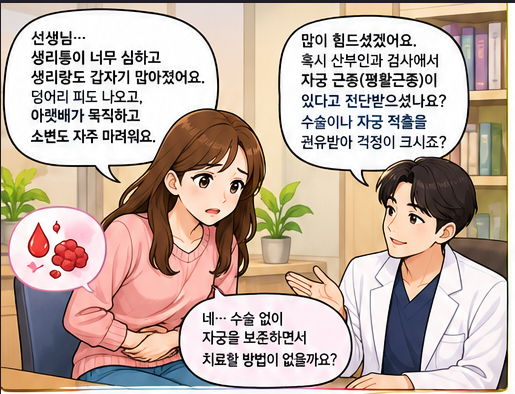 생리통 심하고 생리량 갑자기 늘었다면? 자궁의 평활근종(자궁근종·생리과다·하복부 압박....