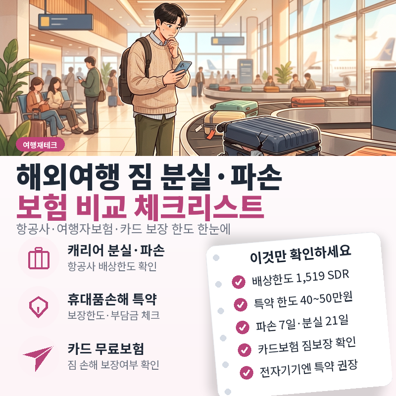 해외여행 짐 분실·파손 대비 보험 비교, 항공사·여행자보험·카드 뭐가 다를까
