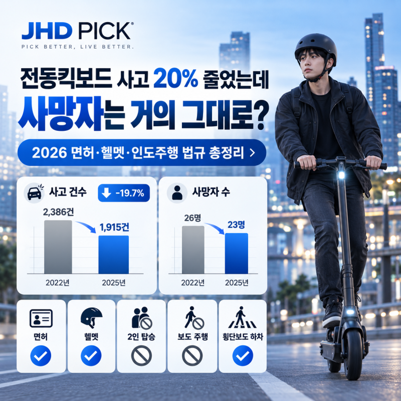전동킥보드 사고 20% 줄었는데 사망자는 거의 그대로? 2026 면허·헬멧·인도주행 법규 총정리
