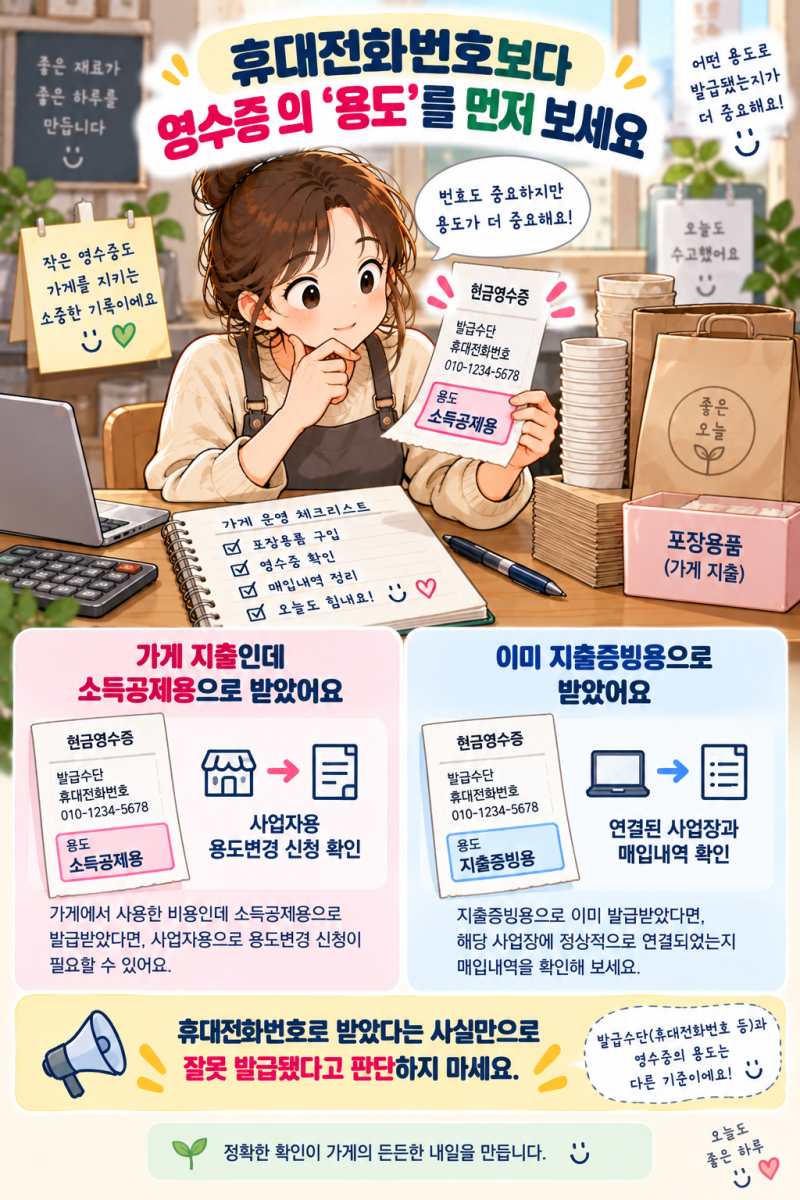 가게 물건 현금영수증을 휴대전화번호로 받았어요. 사업자용으로 바꿀 수 있나요?