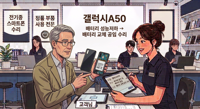 [자가수리부품공임수리] 갤럭시A50 백커버 분리 및 배터리 성능 저하, 자가부품 배터리 교체(C....