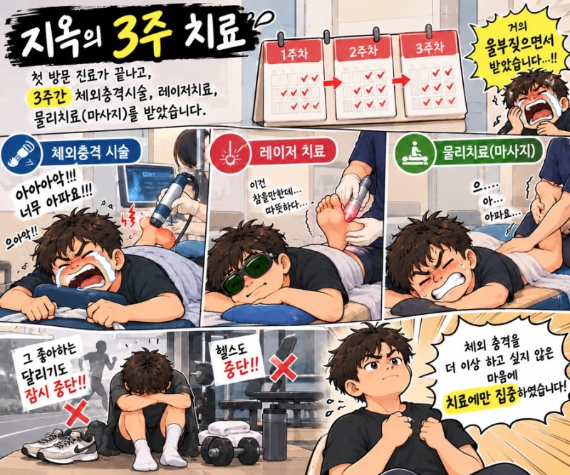 만성 족저근막염 치료 후기 (두번째) ※ 체외 충격 시술 효과는? 초음파 검사 결과 0.4mm 감소