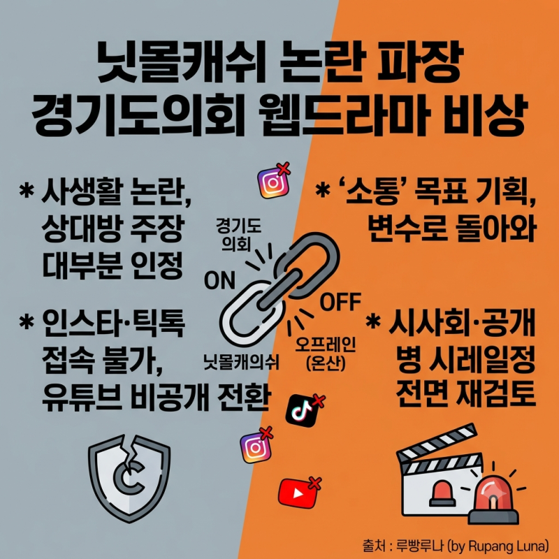 닛몰캐쉬 사생활 논란 파장 경기도의회 웹드라마 비상 상황 총정리