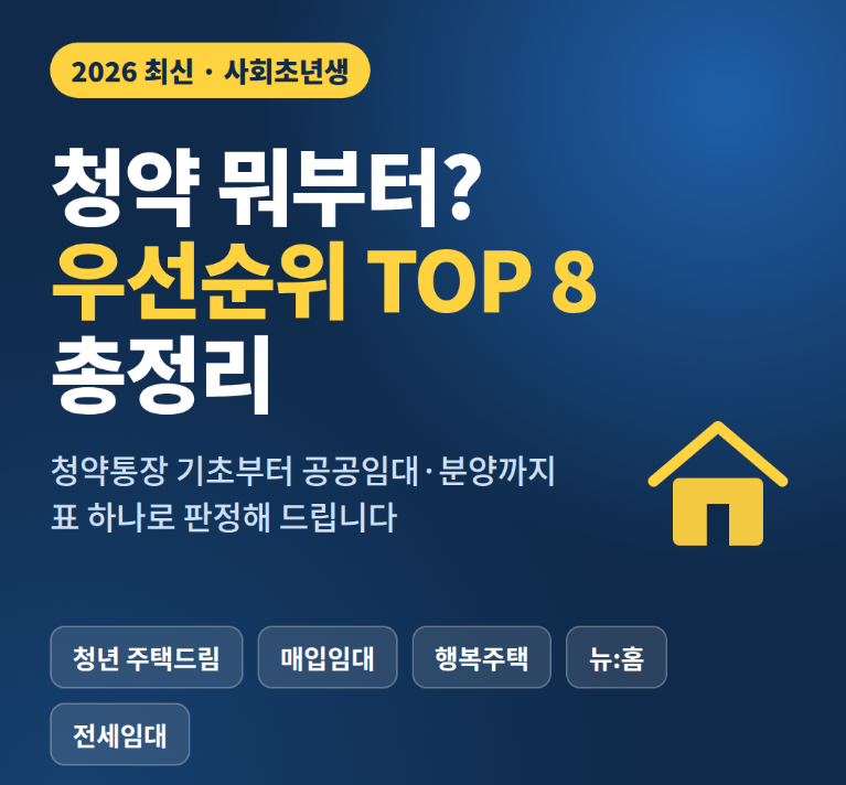 사회초년생 청약 뭐부터? 우선순위 TOP 8 총정리 (2026 최신, 표로 판정)
