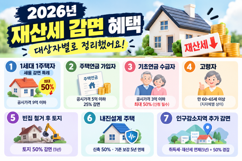 재산세에 감면혜택이 있다고? 이거 모르면 매년 돈 날리는 거예요... 2026년 기준 대상자별 싹 ....