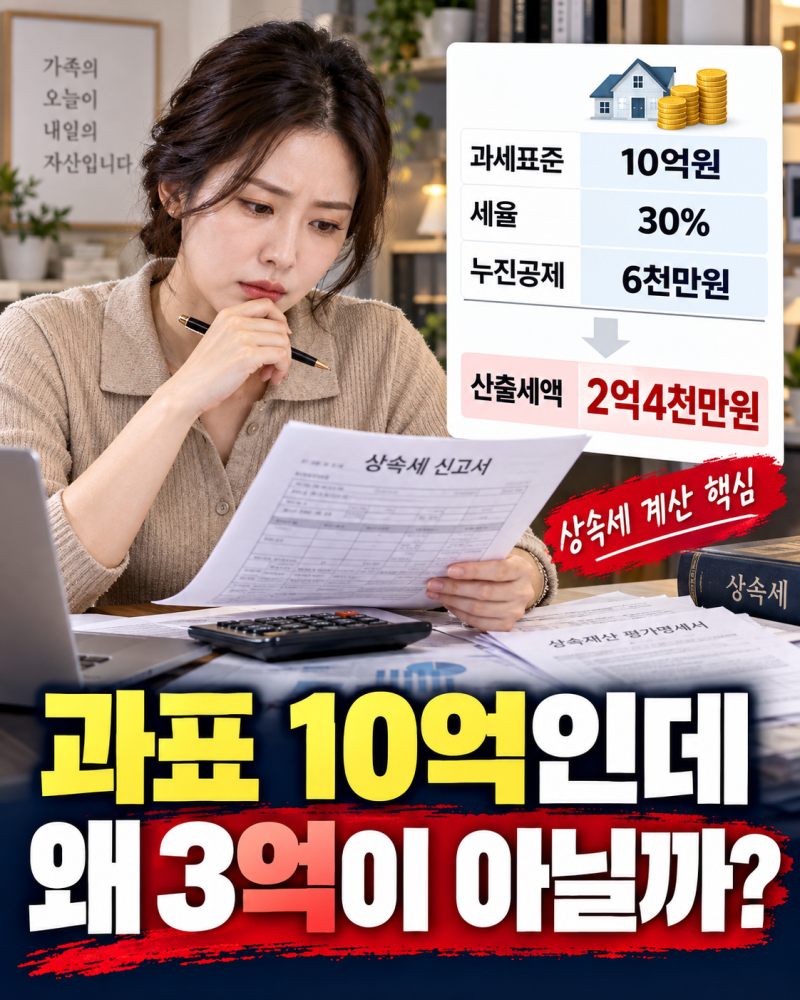 상속세 계산하다 과세표준 10억원 나왔다면, 세율 30%인데 왜 3억원이 아닐까?