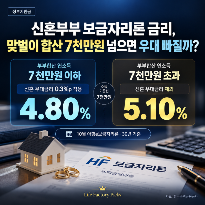 신혼부부 보금자리론 금리, 맞벌이 합산 7천만원 넘으면 우대 빠질까?