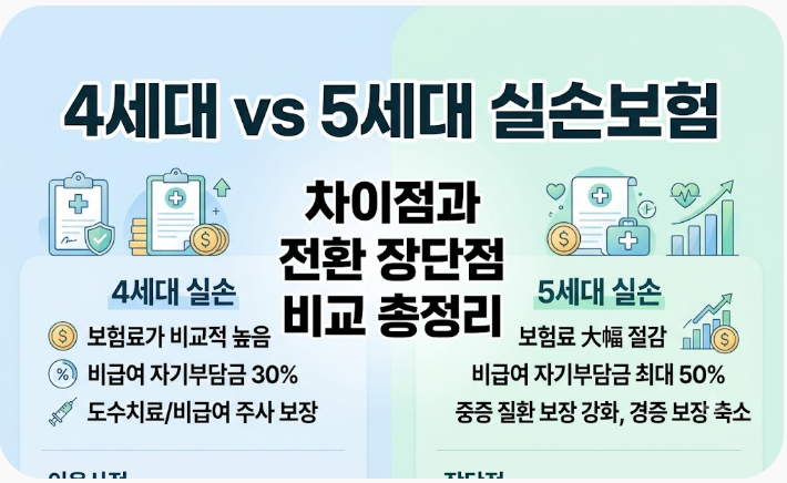 4세대 5세대 실손보험 차이점과 전환 장단점 비교 총정리