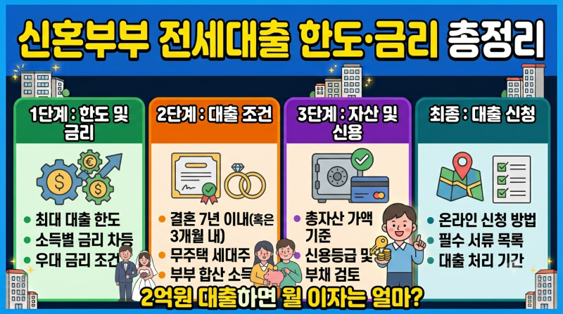신혼부부 전세대출 한도·금리 총정리｜2억원 대출하면 월 이자는 얼마?