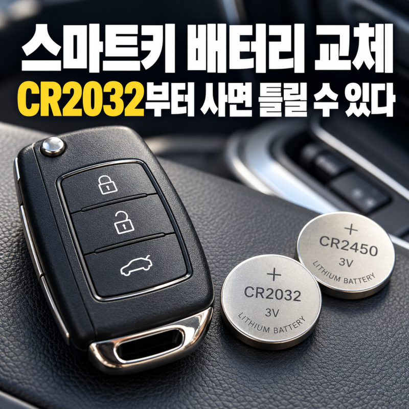 자동차 스마트키 배터리 교체 CR2032부터 사면 틀릴 수 있다 규격·키 여는 법·작동 확인