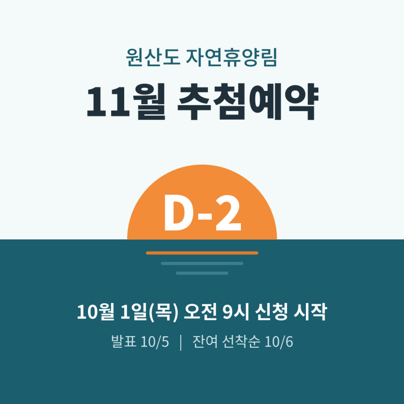 원산도 자연휴양림 11월 추첨예약 D-2｜신청·발표·선착순 시간 + 실전 예매팁