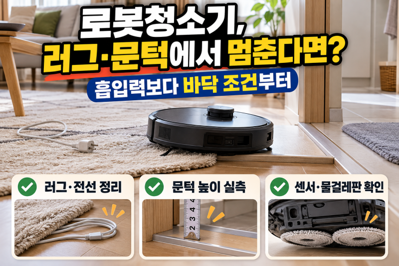 로봇청소기가 러그·문턱에서 자꾸 멈춘다면? 흡입력보다 바닥 조건부터 보세요