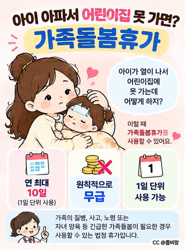 아이 아파서 어린이집 못 가면? 2026 가족돌봄휴가｜3살 아이도 쓸 수 있을까