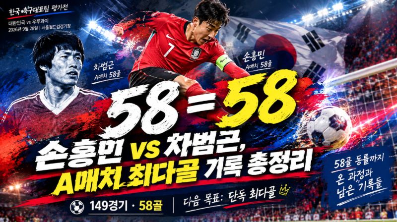 손흥민 vs 차범근, A매치 최다골 기록 총정리 - 58골 동률까지 온 과정과 남은 기록들