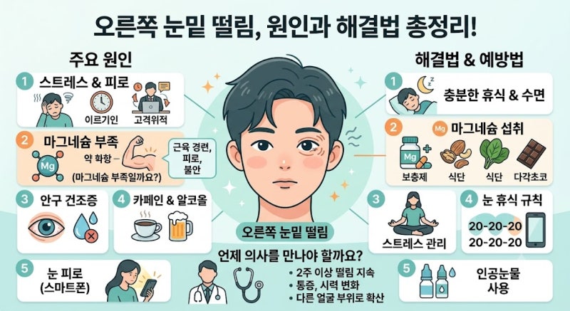 오른쪽 눈밑 떨림 원인과 해결법 (마그네슘 부족 증상일까?)