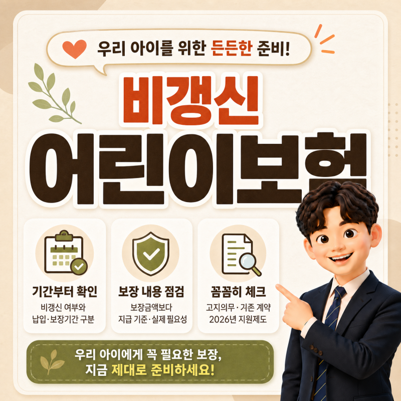 비갱신 어린이보험 준비할 때 확인해야 할 중요한 내용