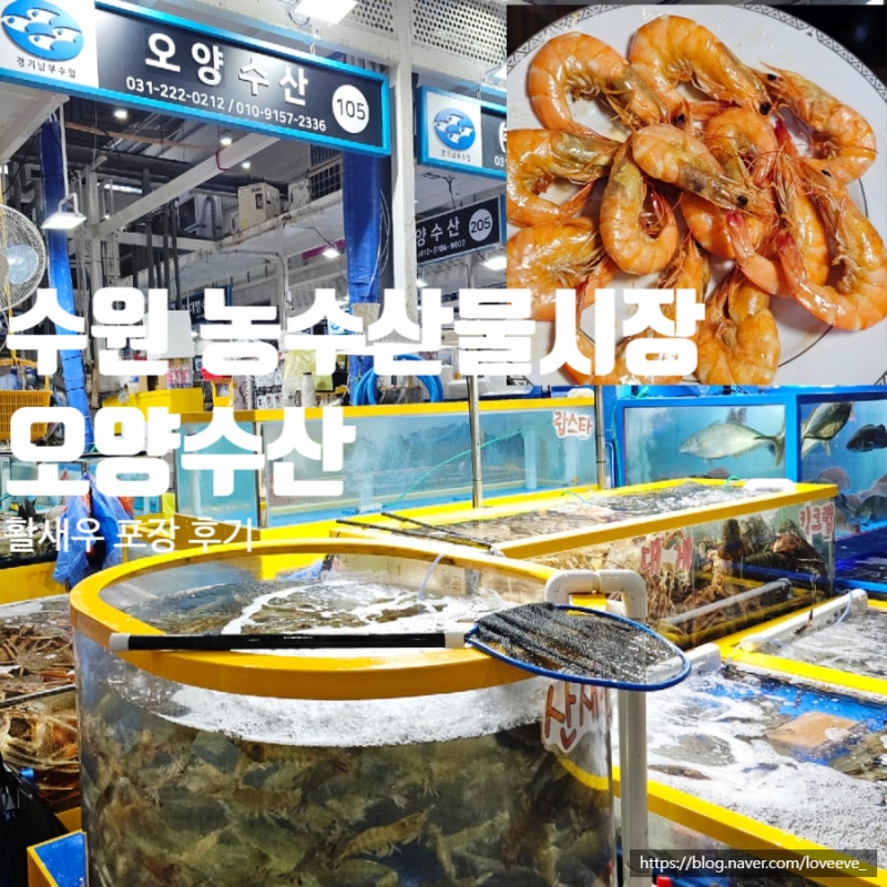 수원 농수산물시장 새우 포장 맛집 오양수산 새우소금구이 후기