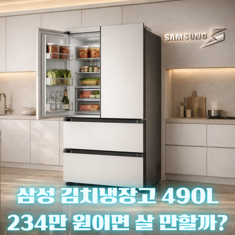 삼성 비스포크 AI 김치플러스 490L RK70F49M1A 가격｜4도어 코타화이트 1등급·234만 원대 총정리