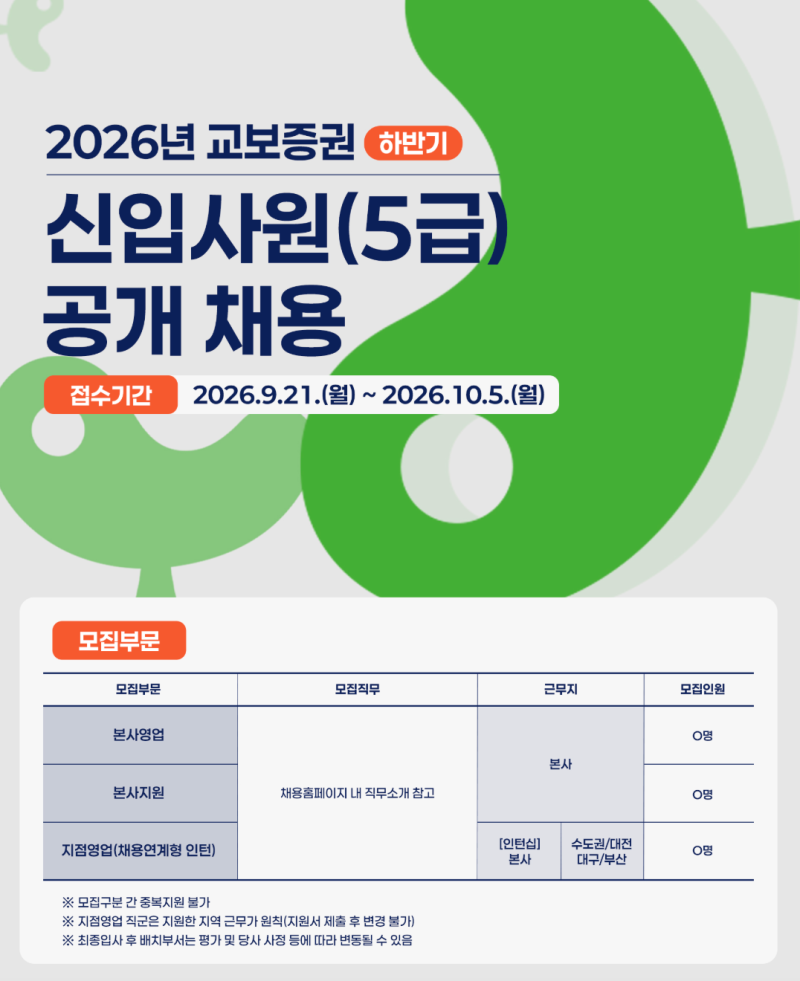 [2026 하반기 교보증권 채용] 본사영업/본사지원/지점영업(채용연계형)_실무심층최종 3단계 면....