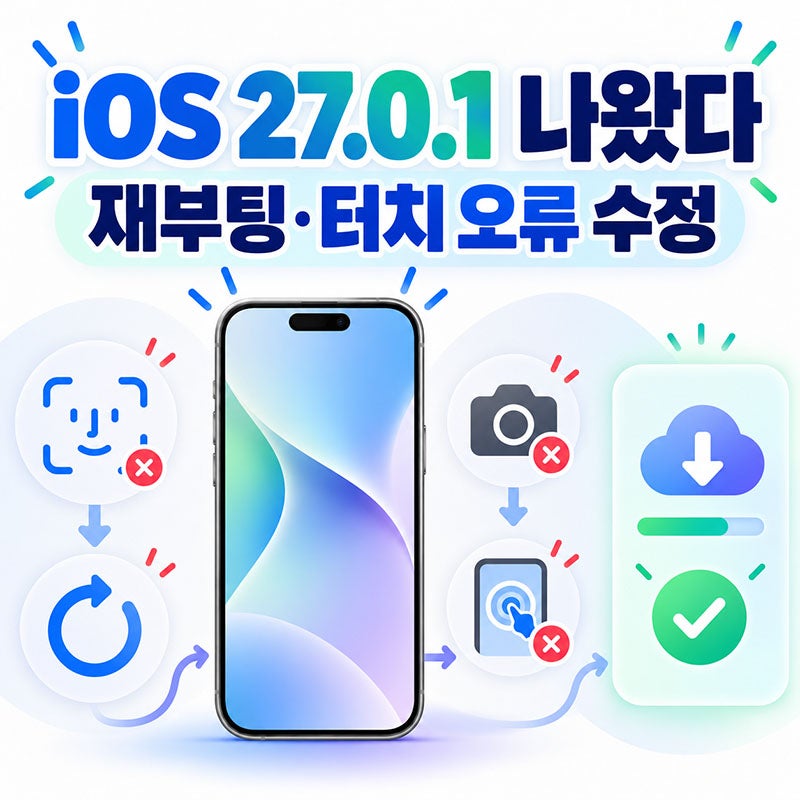 iOS 27.0.1 업데이트 나왔다, 아이폰18 프로 재부팅·카메라·터치 오류 수정