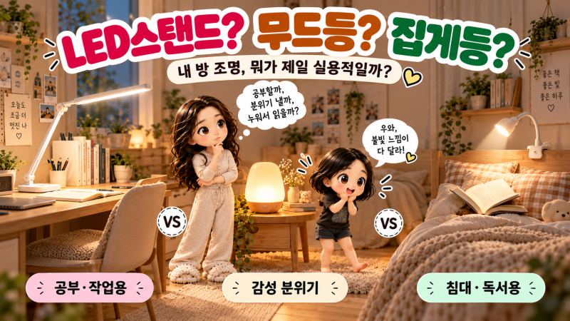 스탠드 조명 vs 무선충전 무드등 vs 집게형 독서등｜침대 옆 조명, 뭐가 제일 실용적일까?