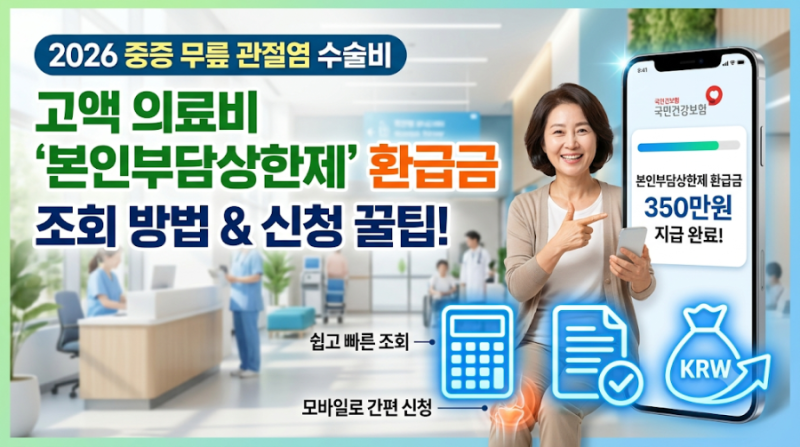 고액 의료비 환급! 2026 중증 무릎 관절염 수술비 건강보험 본인부담상한제 환급금 조회 방법