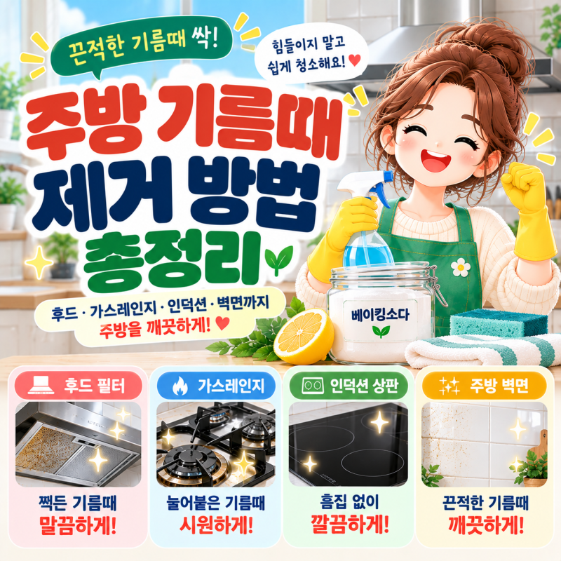 주방 기름때 제거 방법 총정리｜후드·가스레인지·인덕션 청소법