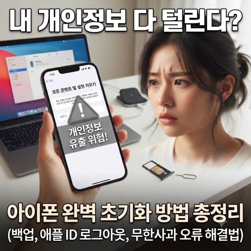 "내 개인정보 다 털린다? 아이폰 완벽 초기화 방법 총정리 (백업, 애플 ID 로그아웃, 무한사과 ....