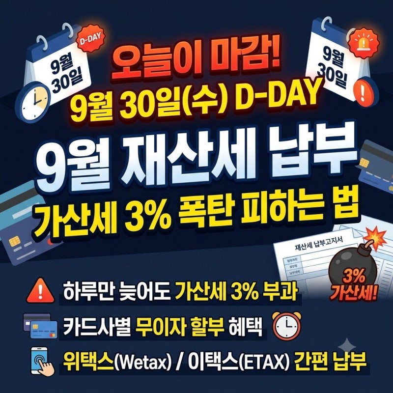 재산세 9월 납부 기한 D-DAY: 카드사별 무이자 할부와 가산세 피하는 방법