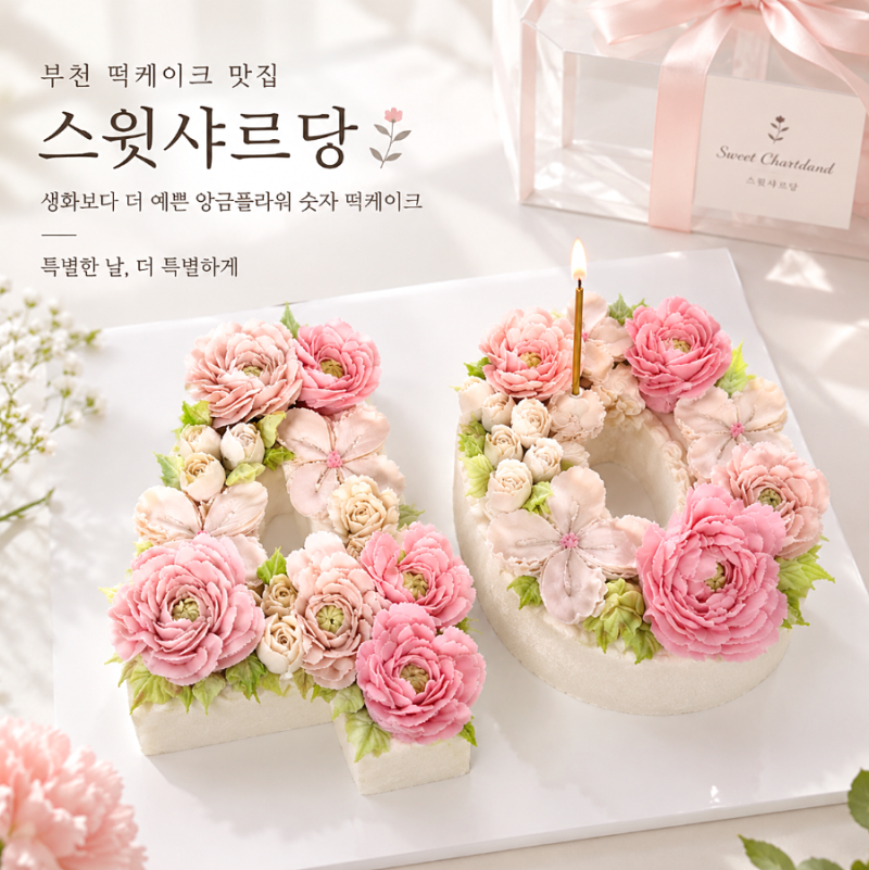 부천떡케이크 스윗샤르당 생일을 특별하게 만든 숫자 앙금플라워 떡케이크