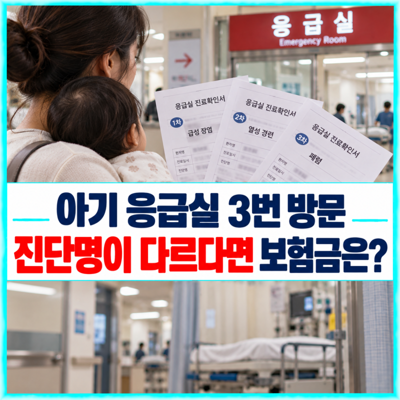 아기 응급실을 세 번 갔는데 진단명도 달라졌다면 보험금은 어떻게 청구할까요?