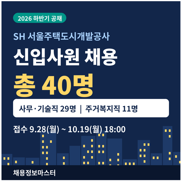 SH공사(서울주택도시개발공사) 하반기 채용 40명, 지원 가능한지 3분 확인
