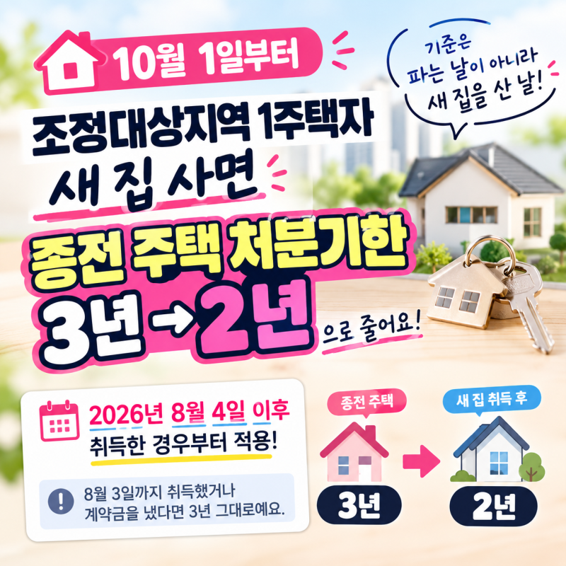 일시적 2주택 처분기한 2년 단축｜조정대상지역 10월 1일부터, 3년 그대로인 경우까지 총정리