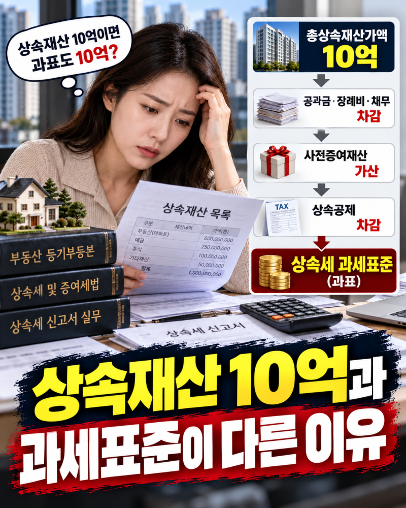 상속세 과세표준 계산 방법, 상속재산 10억원과 과표가 다른 이유