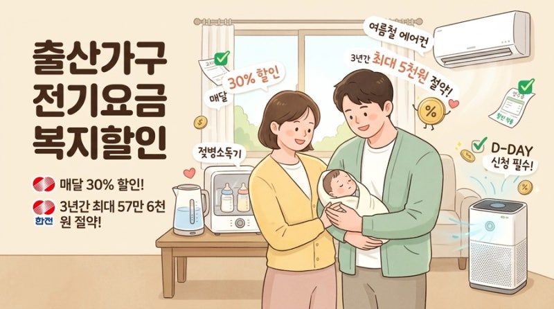 아기 태어났다면 필수 신청! 출산가정 전기요금 할인 혜택 총정리 (월 1.6만원 절감)