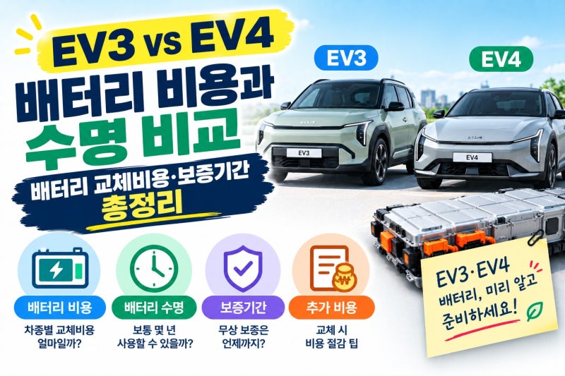EV3 EV4 배터리 비용과 수명 비교 배터리 교체비용 보증기간 총정리