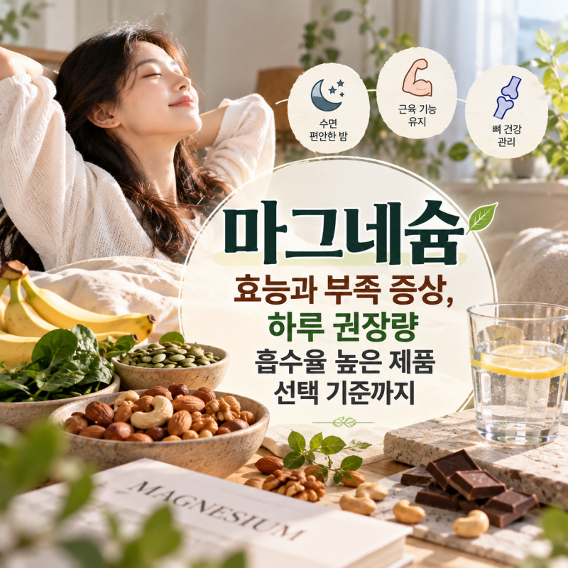 마그네슘 효능과 부족 증상, 하루 권장량 흡수율 높은 제품 선택 기준까지