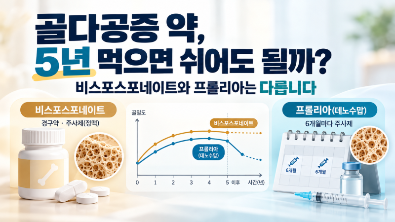 골다공증 약 5년 먹으면 끊어도 될까요? 비스포스포네이트 휴약기와 프롤리아 중단은 다릅니....