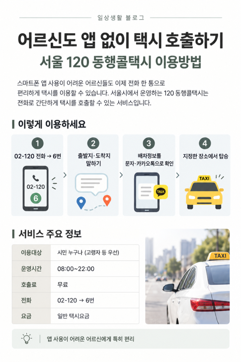 어르신도 앱 없이 택시 호출하는 방법｜서울 120 동행콜택시