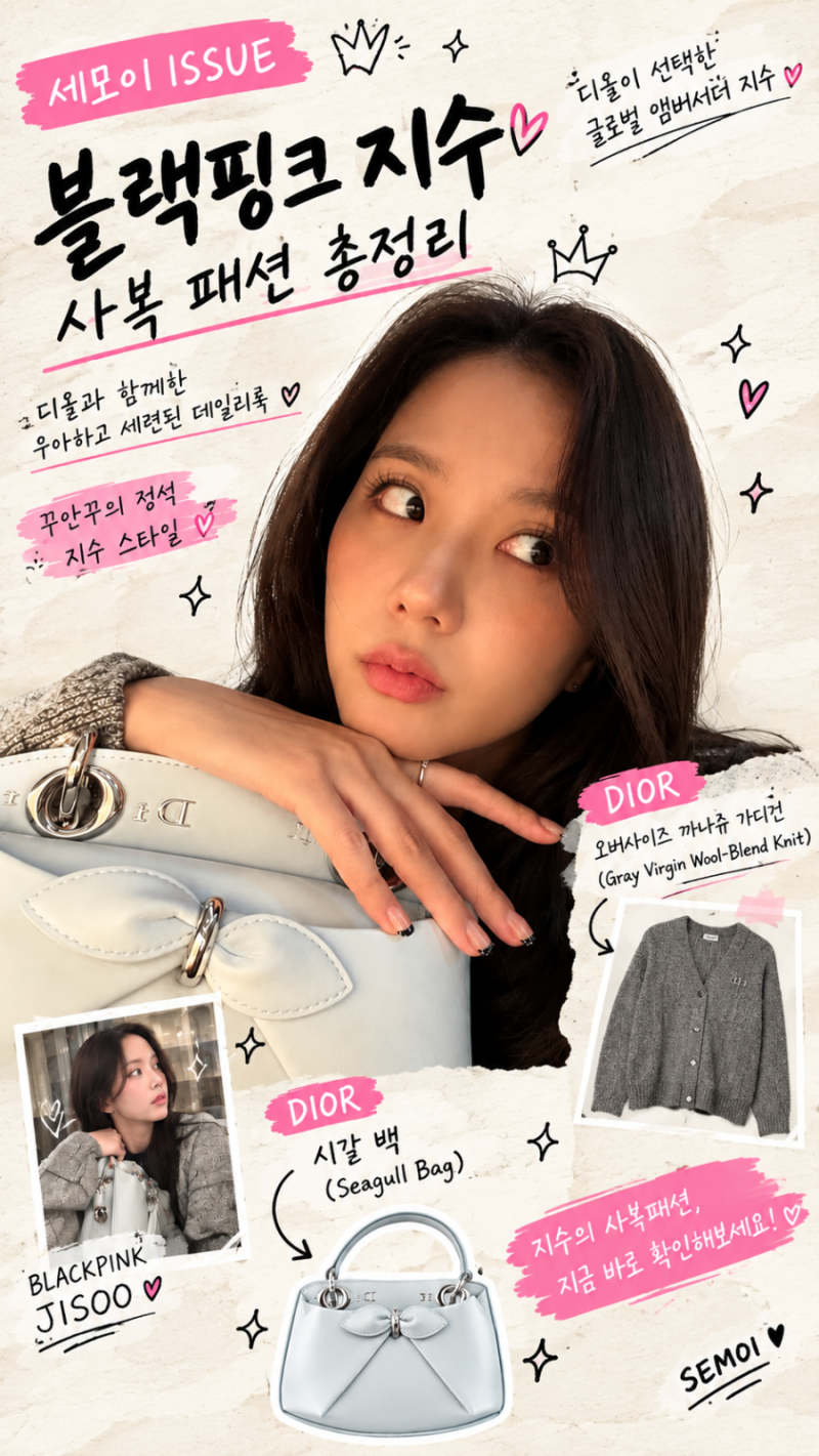 블랙핑크 지수 패션 정리 디올 엠버서더 까나쥬 가디건 및 시갈 백